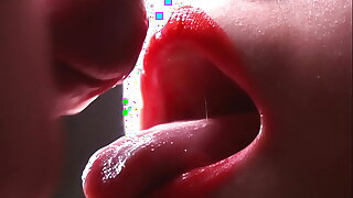 Close-up pussy thing embrace fetish. Cum on red-hot lips in lipstick. Detention motion